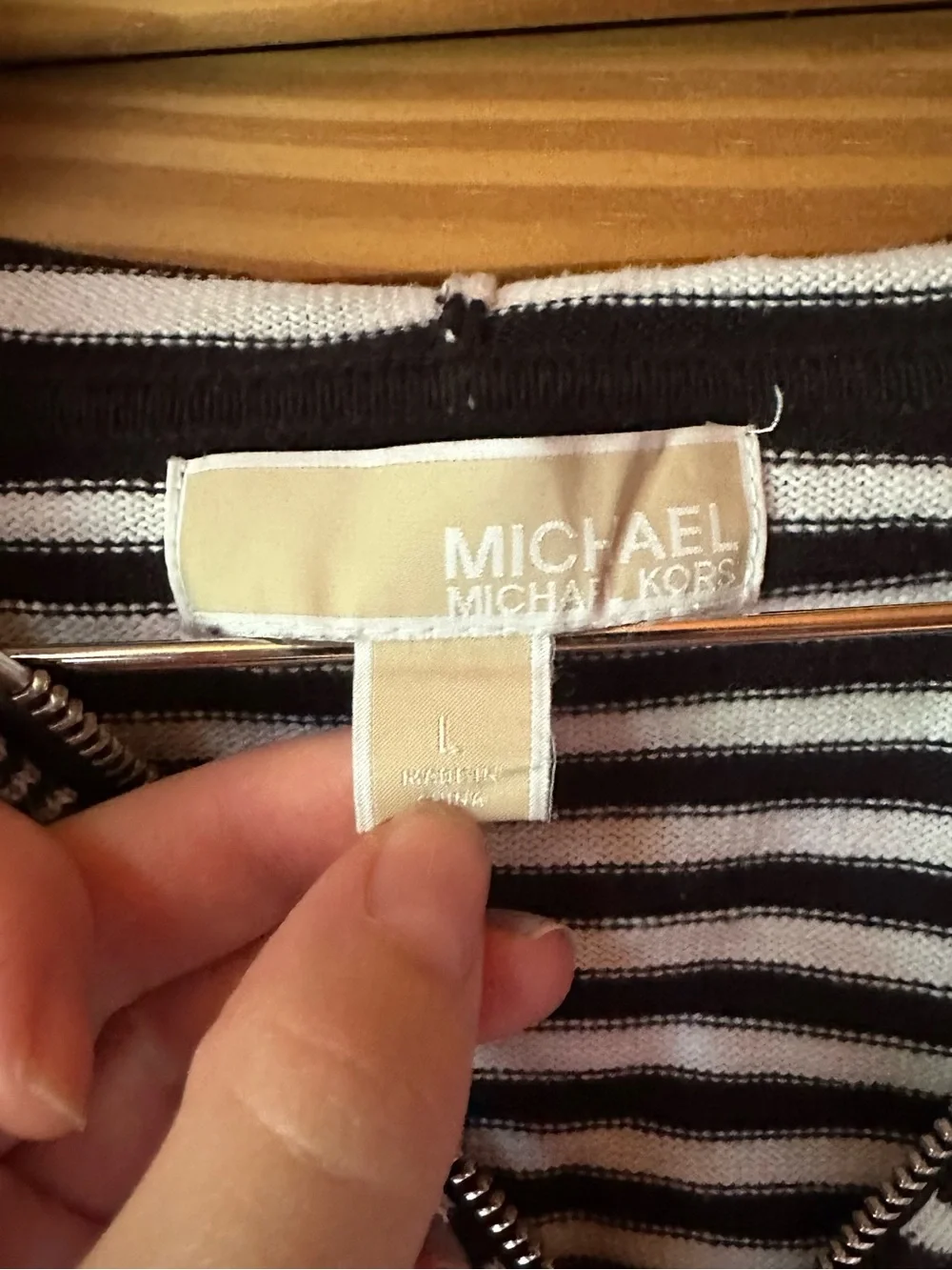 Michael Kors Black and White Striped Zip Hoodie
